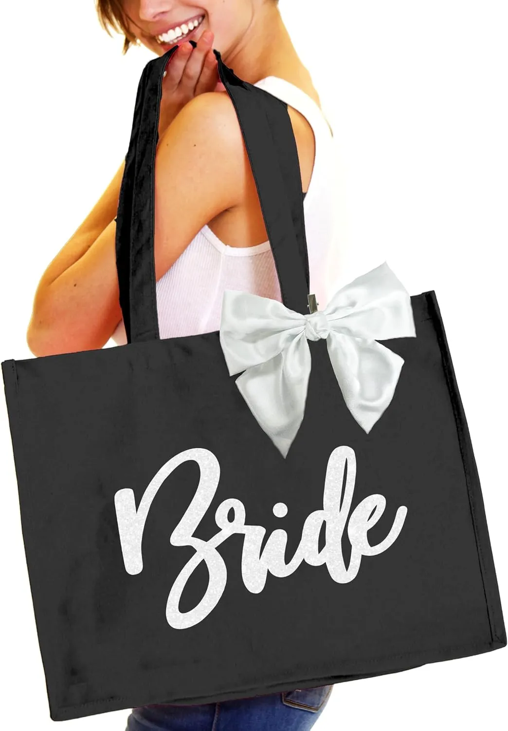 RhinestoneSash Bride Tote Bag - JUMBO SIZE 18" x 14" XL Cotton Canvas Wedding Totes - Engagement and Bridal Shower Gifts