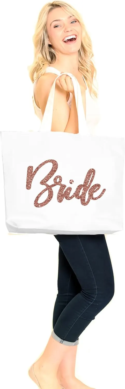 RhinestoneSash Rose Gold Bridal Party Tote Bags - JUMBO 18" x 14" Wedding Totes - Bridal Shower Gifts & Favors