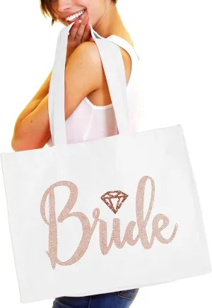 RhinestoneSash Rose Gold Bridal Party Tote Bags - JUMBO 18" x 14" Wedding Totes - Bridal Shower Gifts & Favors
