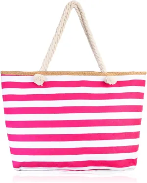 RIAH FASHION Large Reusable Eco Shopper Beach Tote - Canvas Fabric Travel Shoulder Bag Plaid Stripe