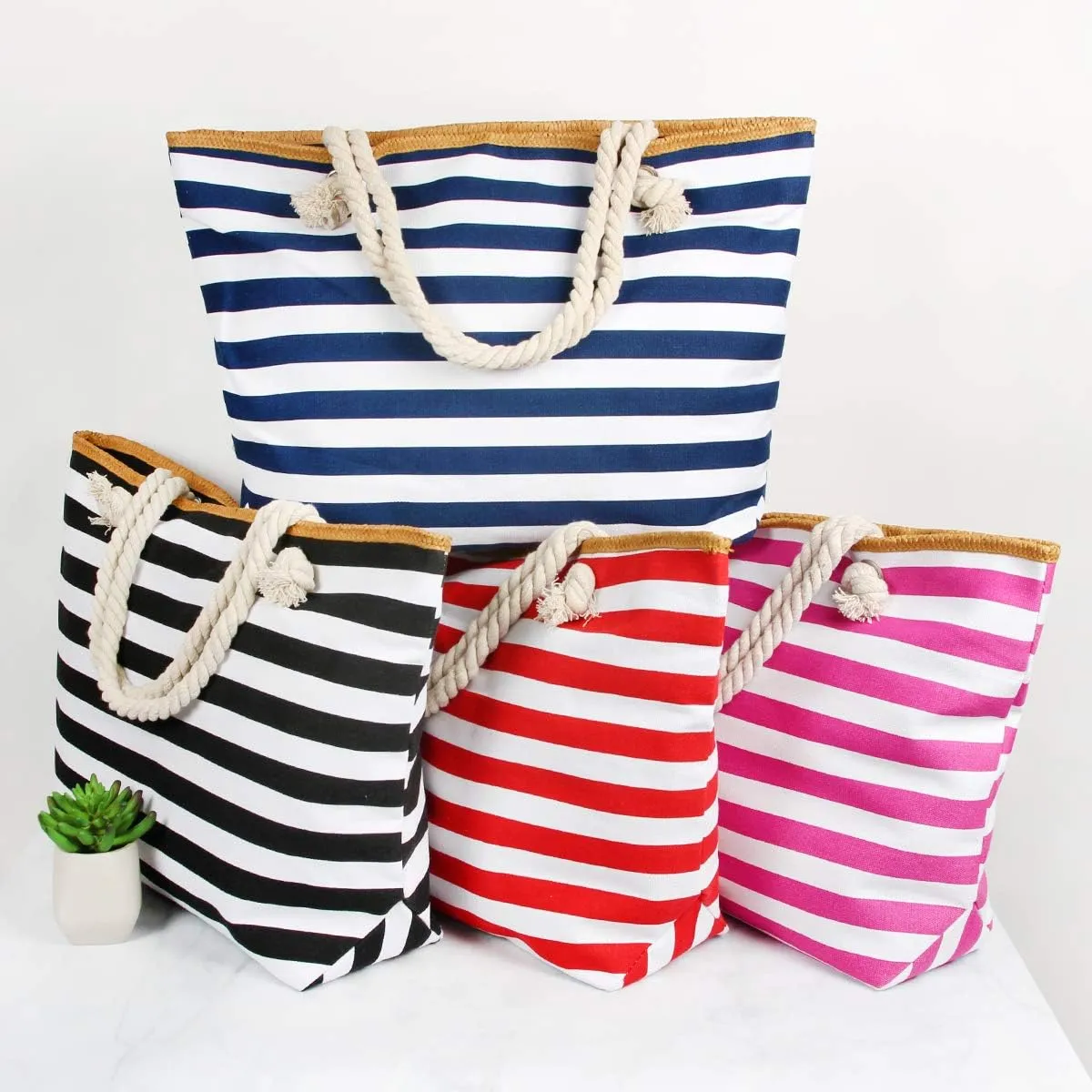 RIAH FASHION Large Reusable Eco Shopper Beach Tote - Canvas Fabric Travel Shoulder Bag Plaid Stripe