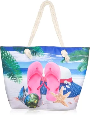 RIAH FASHION Large Reusable Eco Shopper Beach Tote - Travel Shoulder Bag Pineapple, Flower, Skull, Leaf Straw, Leopard Canvas