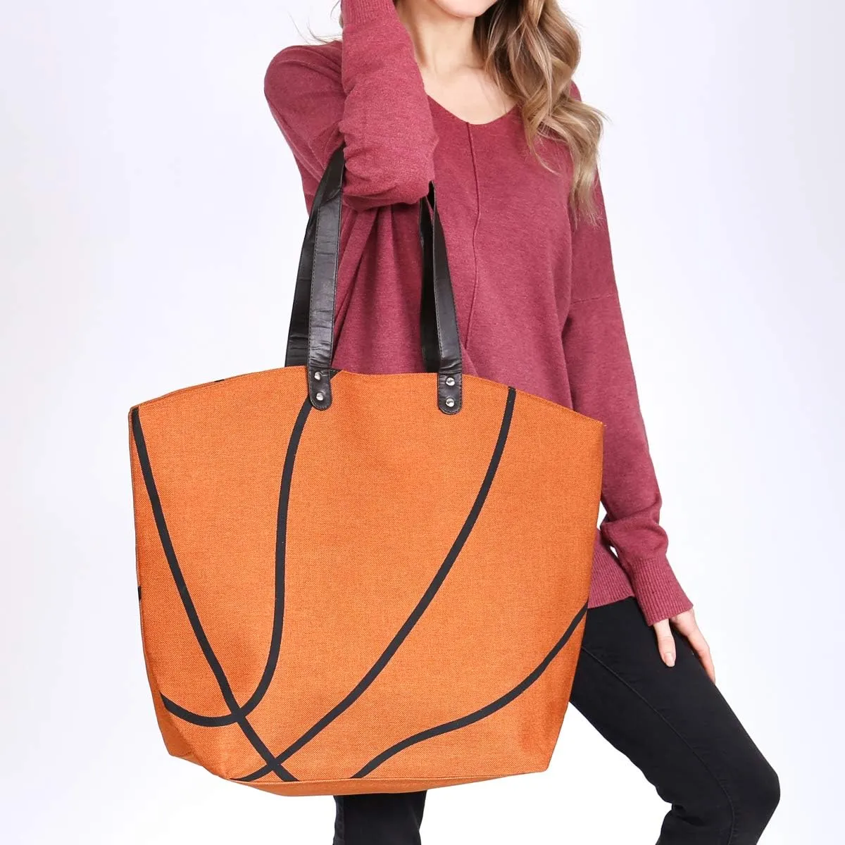 RIAH FASHION Sports Game Team Large Fabric Tote Bag - Basketball, Softball, Football, Baseball, Varsity Gym Shoulder Handbag