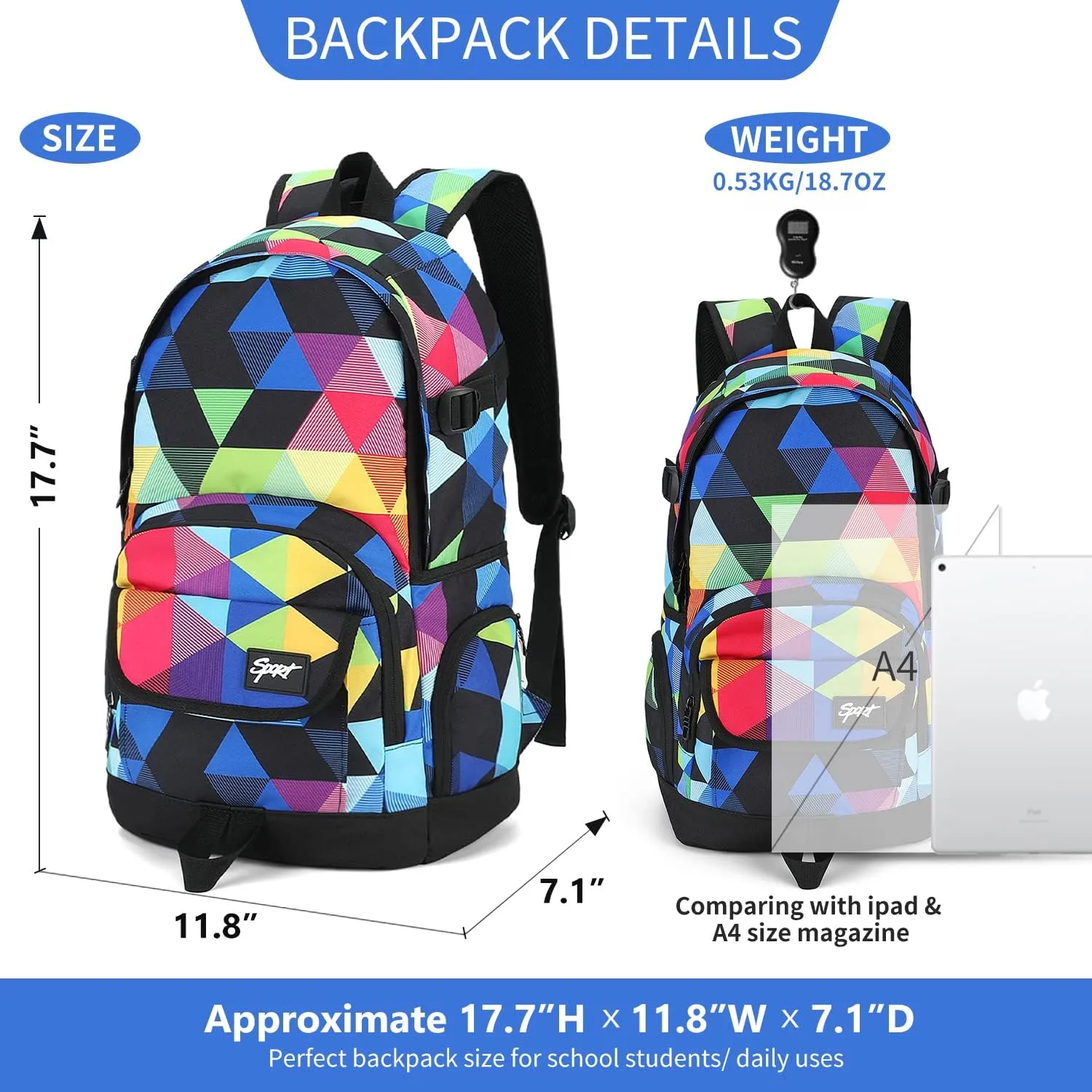 rickyh style Boys and Girls Kids Backpacks, Lightweight Backpack 18.5 x 13.75 x 8.75 Inches lunch bags 10 x 8 x 3.12 Inches Kids Backpacks for School and Travel, BPA Free