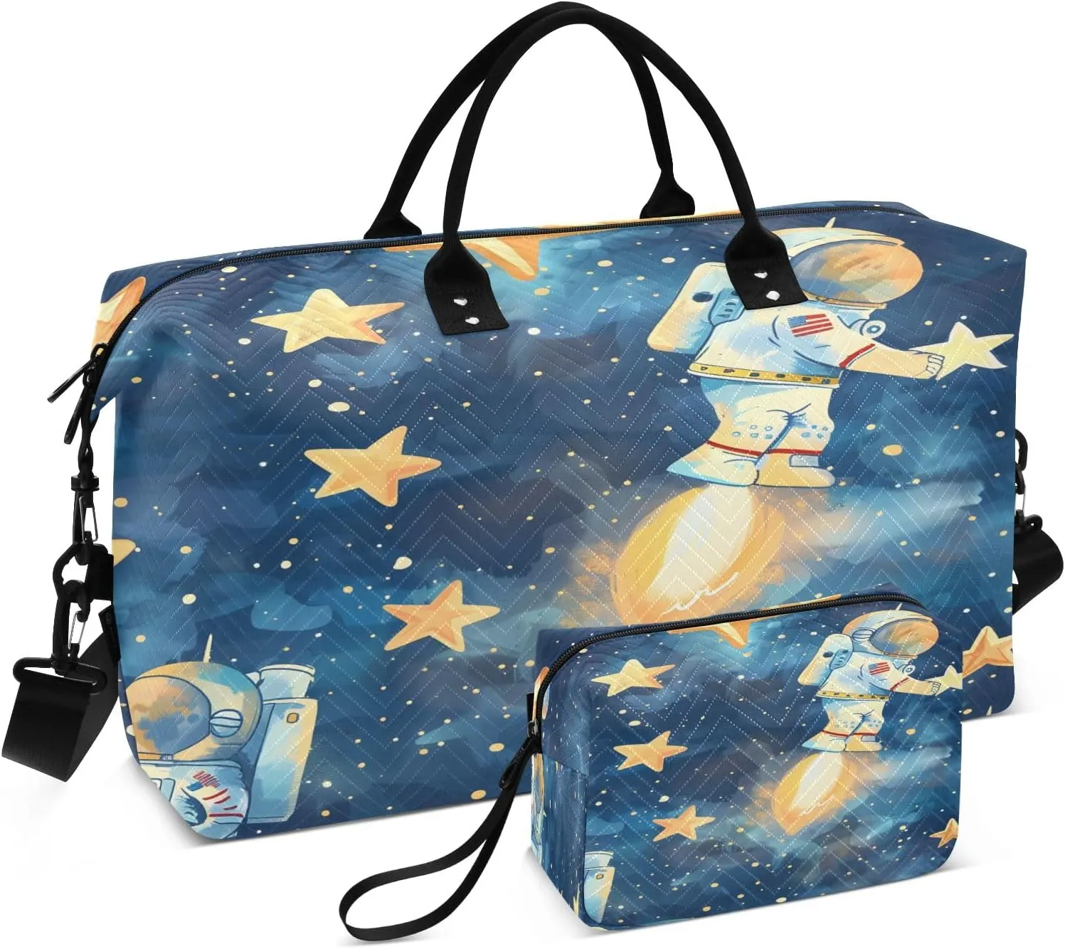 Rockets Of Astronauts Travel Duffel Bags with Toiletry Bag for Travel Gym Yoga Weekender Bag