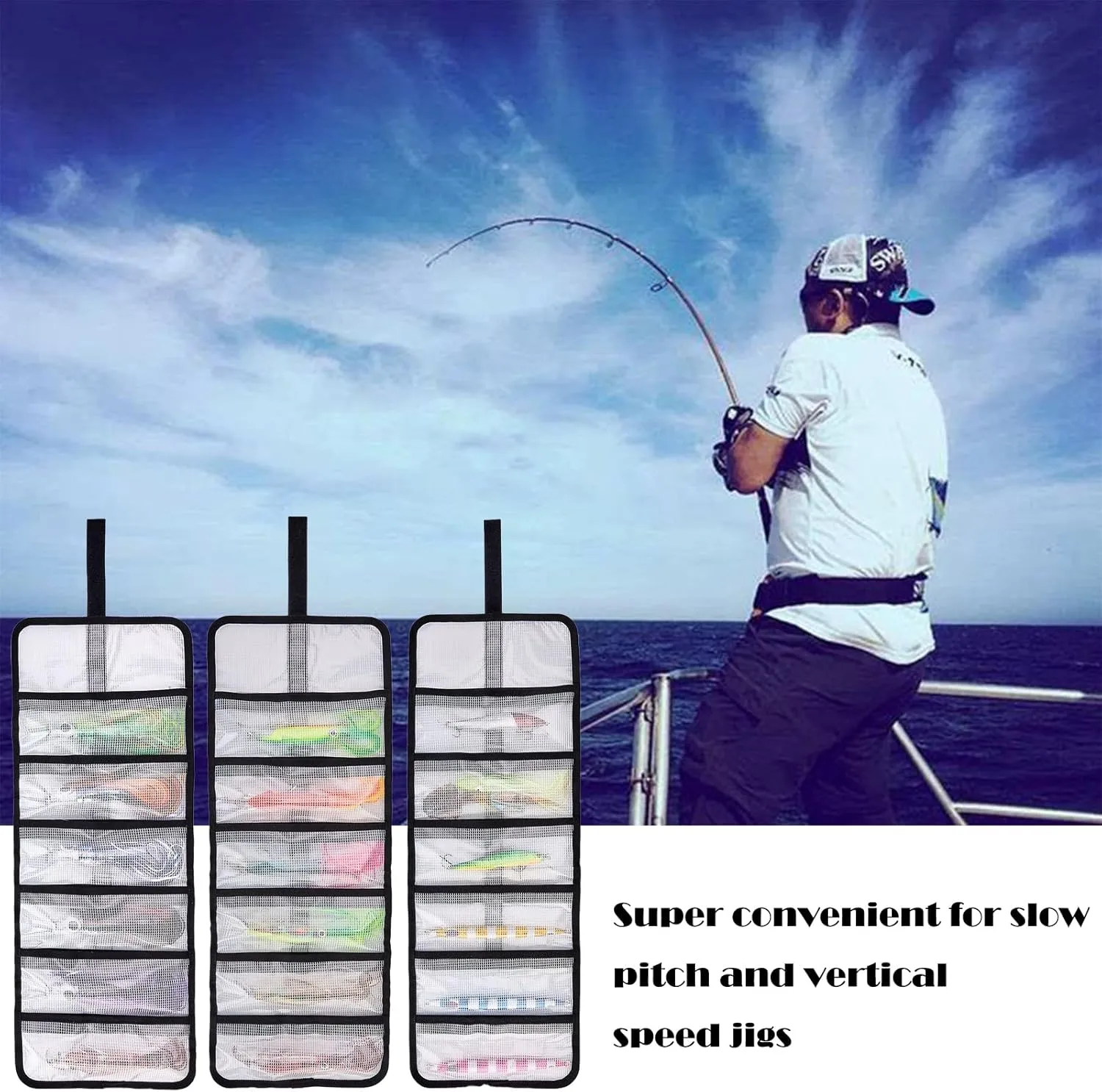 Roll Up Fishing Lure Wraps Set-Durable Lure Bag 6 Pocket PVC Protective Cover Saltwater Hook Covers Fabric Lure Protector Trolling Lure Tackle Box