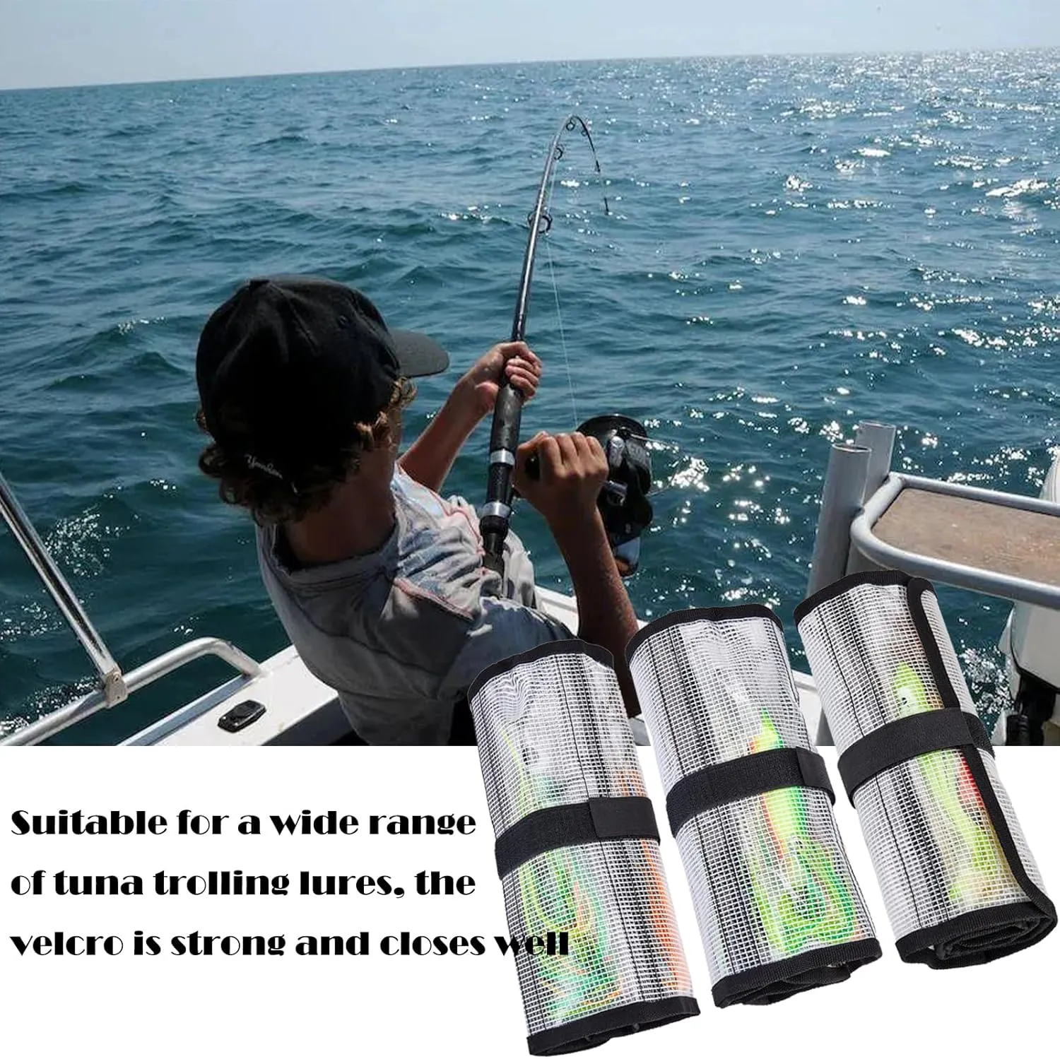 Roll Up Fishing Lure Wraps Set-Durable Lure Bag 6 Pocket PVC Protective Cover Saltwater Hook Covers Fabric Lure Protector Trolling Lure Tackle Box