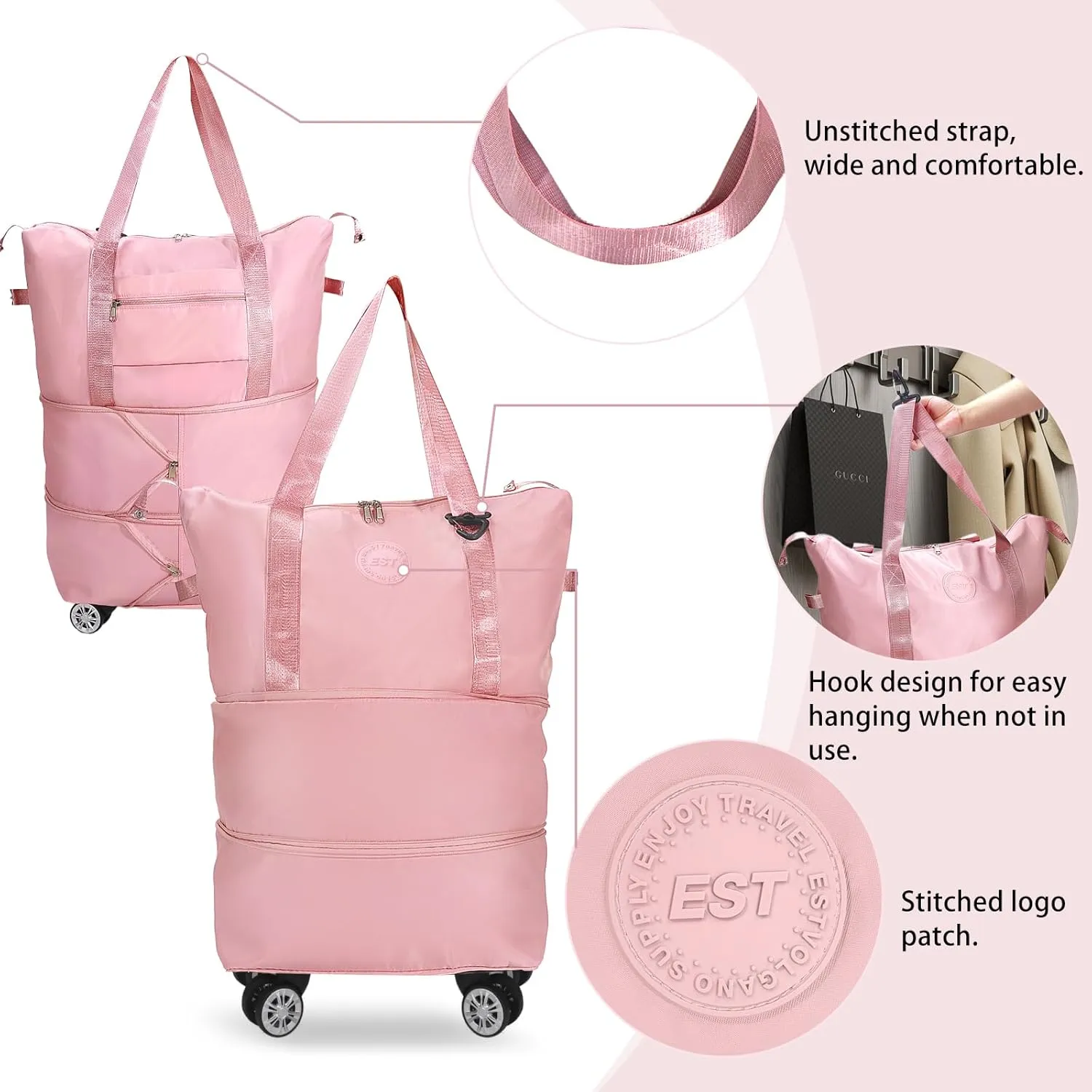 Rolling Duffle Bag with Wheels, Expandable Foldable Luggage Bag, Carry-On Duffel Bag, Large Bag for Travel, Weekend Bag