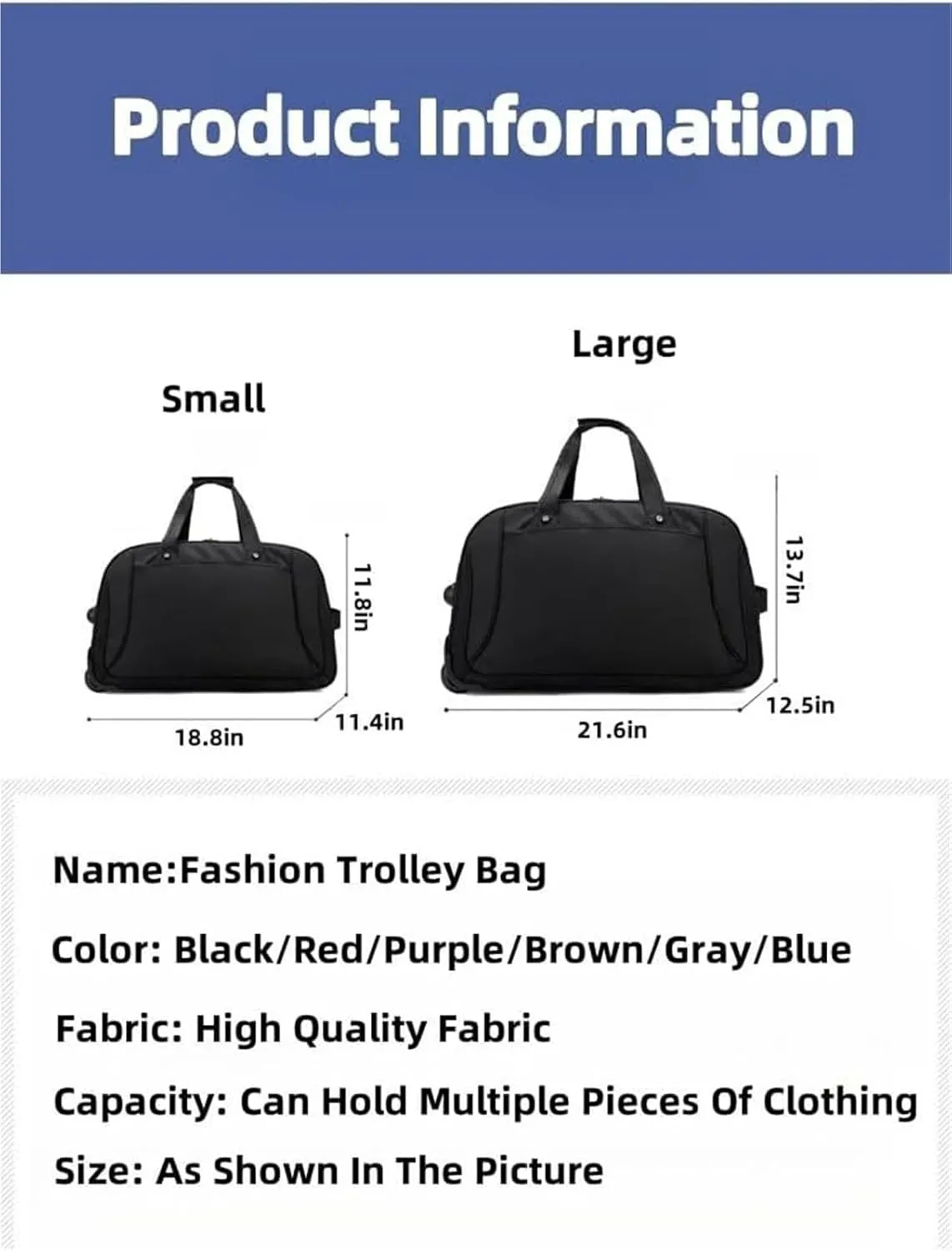 Rolling Duffle Bag With Wheels， Traveling Tote For Camp Travel Gym,Carry On Luggage Tote Unisex-Adult Short Term Trips，Weekender Camping Overnight Carry On(Black,Small)
