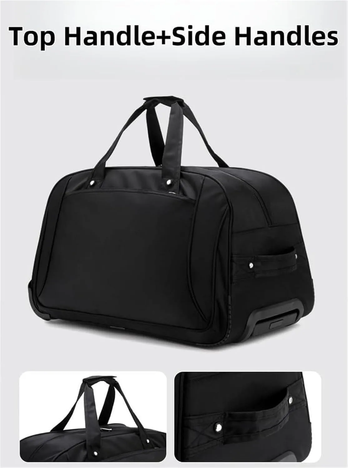 Rolling Duffle Bag With Wheels， Traveling Tote For Camp Travel Gym,Carry On Luggage Tote Unisex-Adult Short Term Trips，Weekender Camping Overnight Carry On(Black,Small)