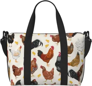 Roosters and Chickens Travel Bag for Women Men Weekender Bags Carry on Overnight Bag Tote Bag Yoga Gym Bag for Gym, Work, Travel, Weekend, Personal Items
