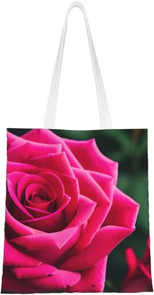 Rose Flower Print Canvas Tote Bag Reusable Shoulder Shopping Bags For Daily Use Shopping Travel