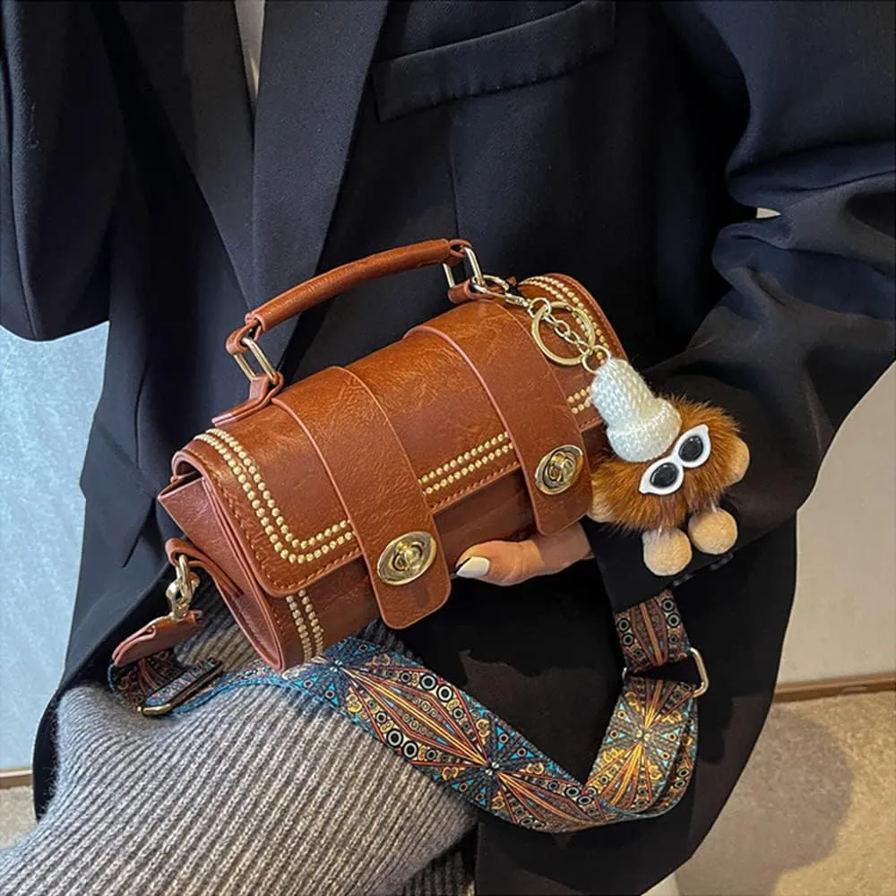 RTGGSEL Quilted Lattice Crossbody Shoulder Bags for Women Small Tote Square Satchel Handbags Purse with Bunny Doll Pendant