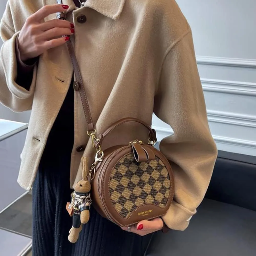 RTGGSEL Quilted Lattice Crossbody Shoulder Bags for Women Small Tote Square Satchel Handbags Purse with Bunny Doll Pendant