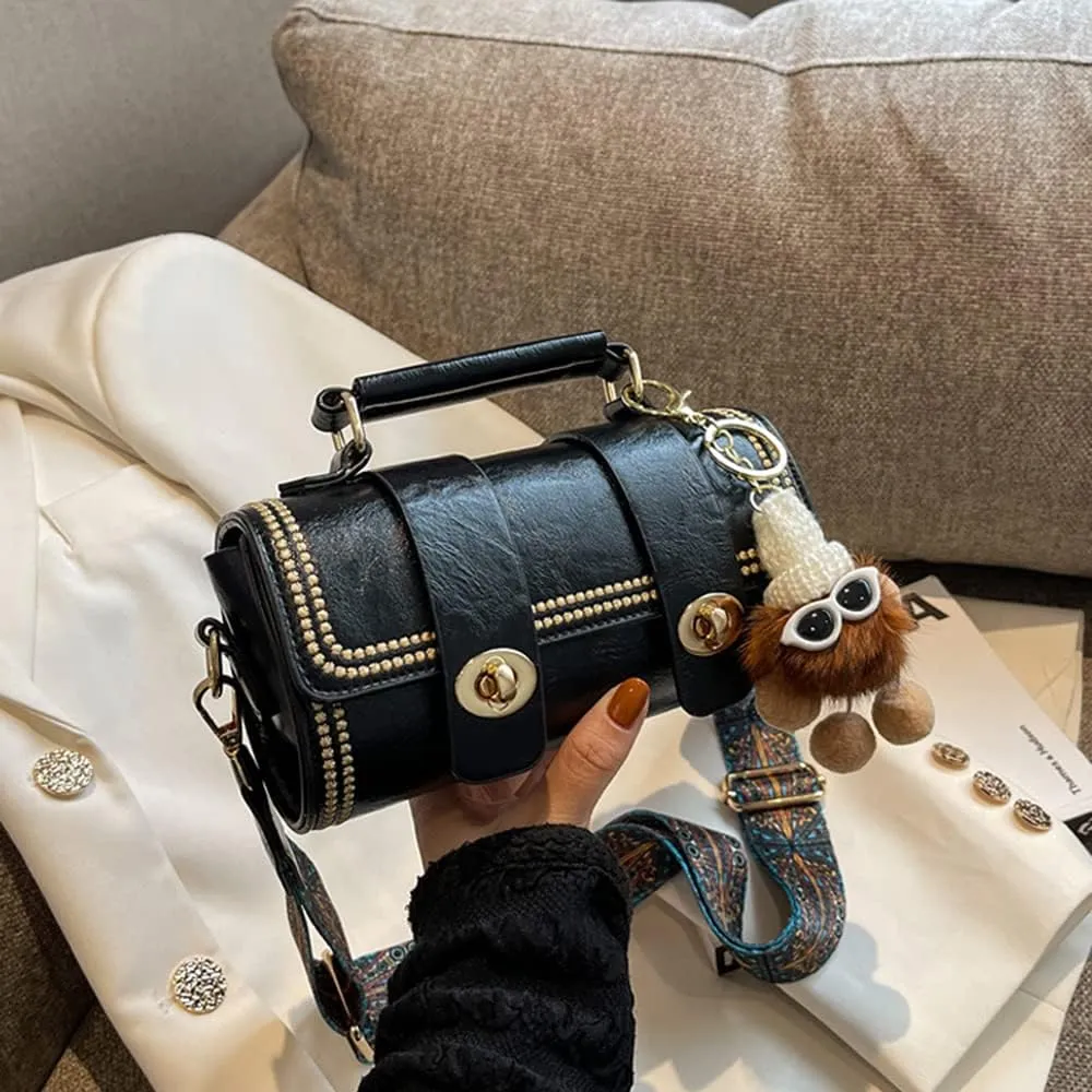 RTGGSEL Quilted Lattice Crossbody Shoulder Bags for Women Small Tote Square Satchel Handbags Purse with Bunny Doll Pendant