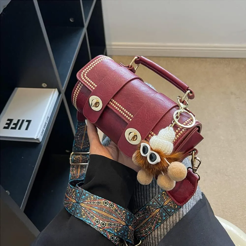 RTGGSEL Quilted Lattice Crossbody Shoulder Bags for Women Small Tote Square Satchel Handbags Purse with Bunny Doll Pendant