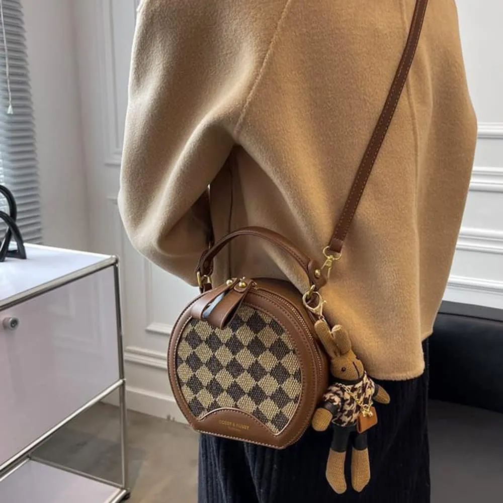 RTGGSEL Quilted Lattice Crossbody Shoulder Bags for Women Small Tote Square Satchel Handbags Purse with Bunny Doll Pendant