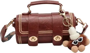 RTGGSEL Quilted Lattice Crossbody Shoulder Bags for Women Small Tote Square Satchel Handbags Purse with Bunny Doll Pendant