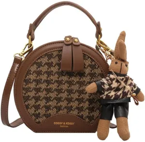 RTGGSEL Quilted Lattice Crossbody Shoulder Bags for Women Small Tote Square Satchel Handbags Purse with Bunny Doll Pendant
