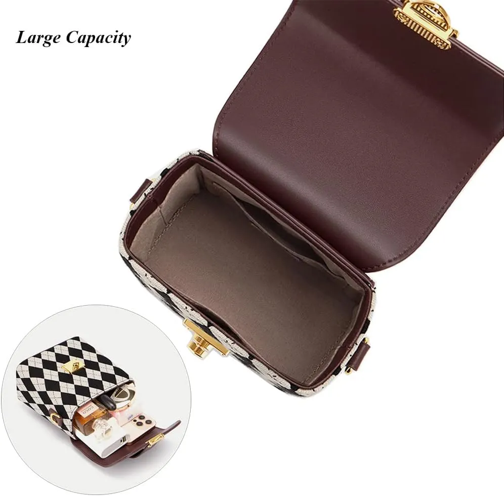 RTGGSEL Quilted Lattice Crossbody Shoulder Bags for Women Small Tote Square Satchel Handbags Purse with Bunny Doll Pendant