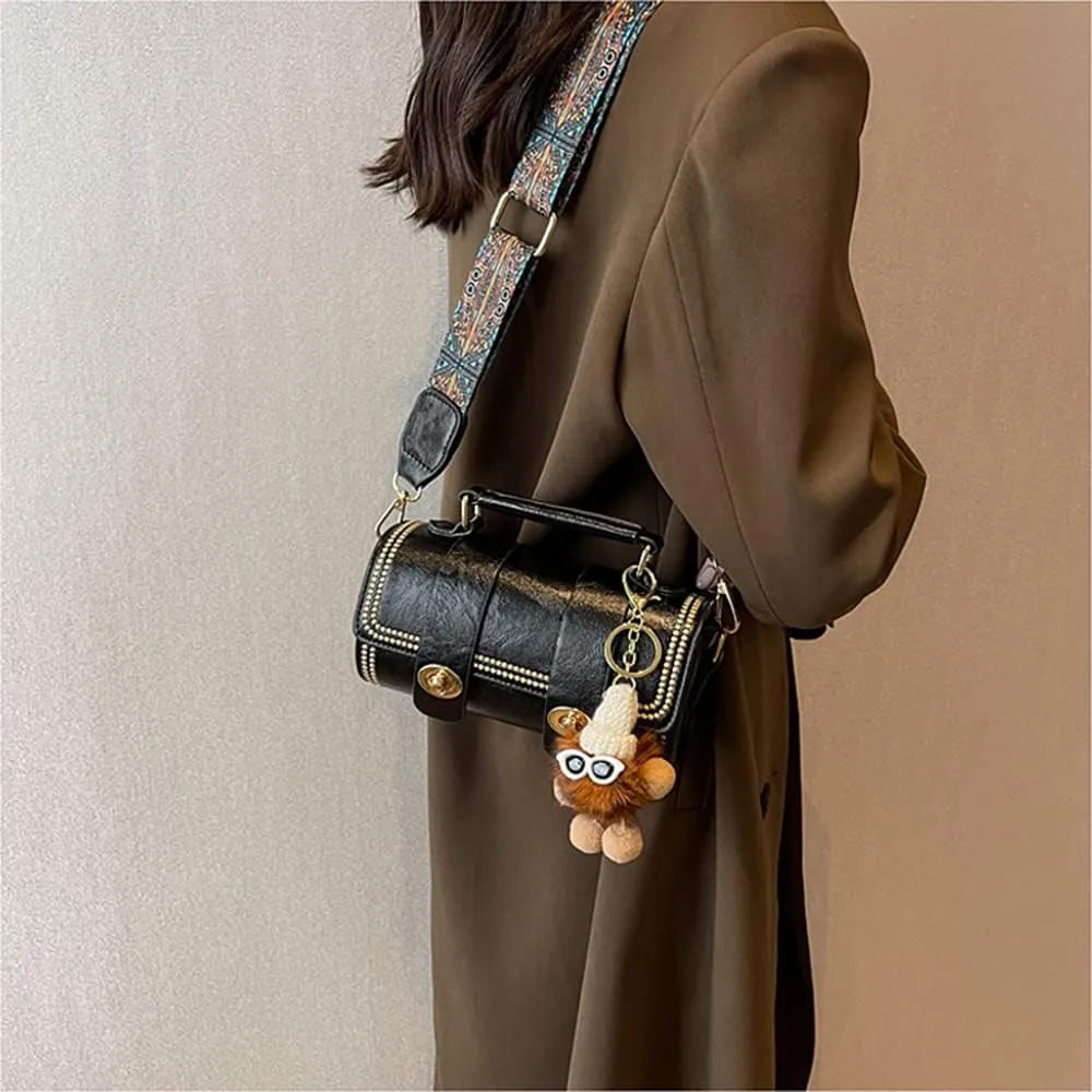 RTGGSEL Quilted Lattice Crossbody Shoulder Bags for Women Small Tote Square Satchel Handbags Purse with Bunny Doll Pendant