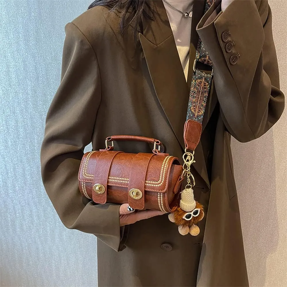 RTGGSEL Quilted Lattice Crossbody Shoulder Bags for Women Small Tote Square Satchel Handbags Purse with Bunny Doll Pendant