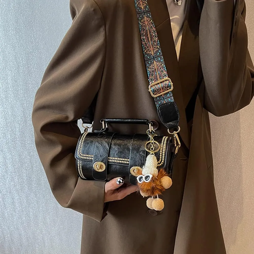 RTGGSEL Quilted Lattice Crossbody Shoulder Bags for Women Small Tote Square Satchel Handbags Purse with Bunny Doll Pendant
