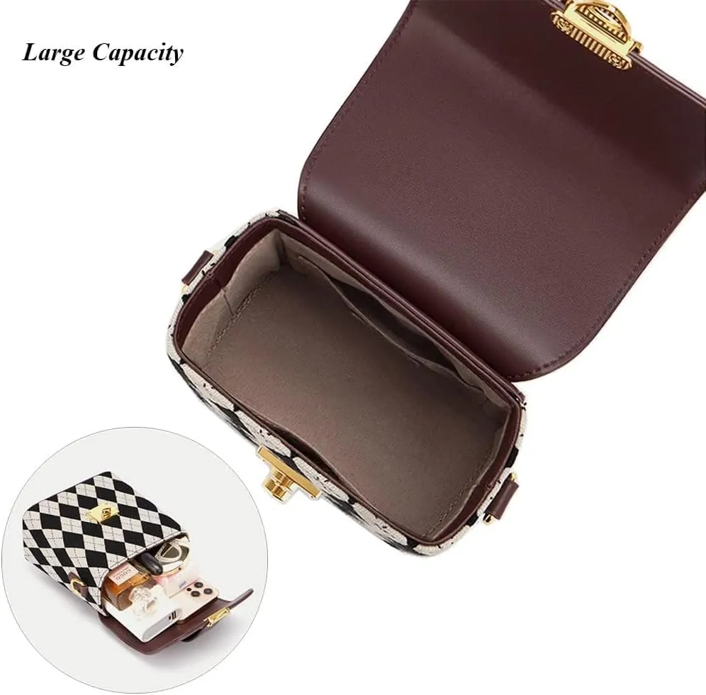 RTGGSEL Quilted Lattice Crossbody Shoulder Bags for Women Small Tote Square Satchel Handbags Purse with Bunny Doll Pendant
