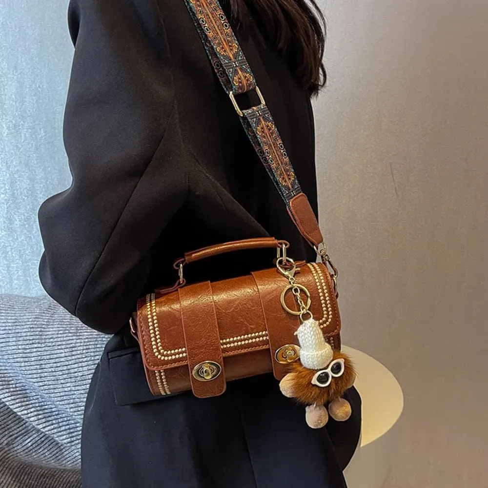 RTGGSEL Quilted Lattice Crossbody Shoulder Bags for Women Small Tote Square Satchel Handbags Purse with Bunny Doll Pendant