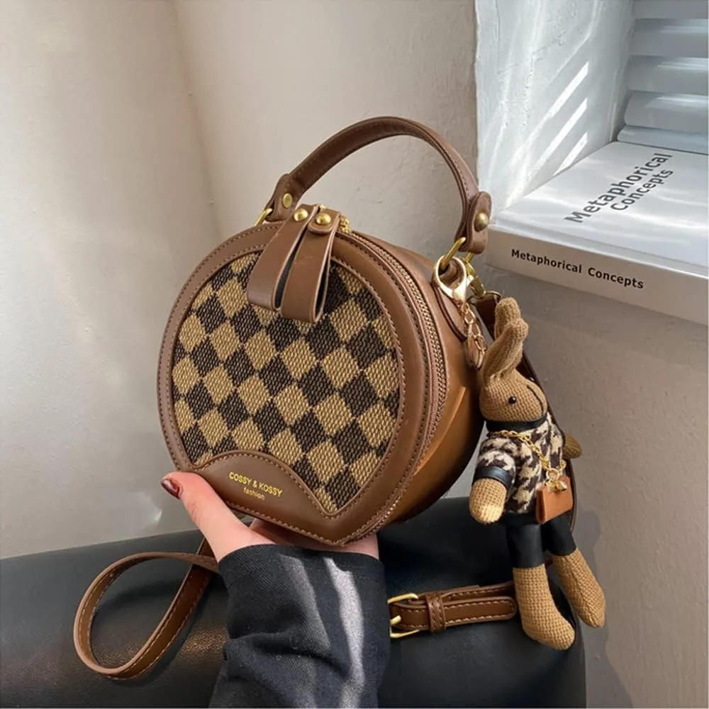 RTGGSEL Quilted Lattice Crossbody Shoulder Bags for Women Small Tote Square Satchel Handbags Purse with Bunny Doll Pendant