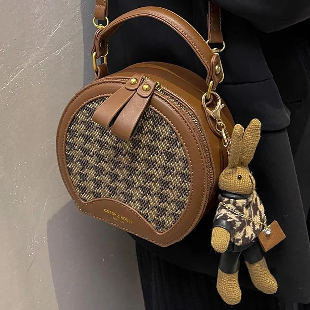RTGGSEL Quilted Lattice Crossbody Shoulder Bags for Women Small Tote Square Satchel Handbags Purse with Bunny Doll Pendant