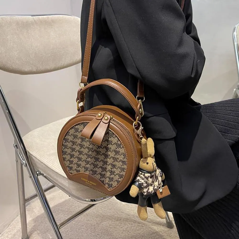 RTGGSEL Quilted Lattice Crossbody Shoulder Bags for Women Small Tote Square Satchel Handbags Purse with Bunny Doll Pendant