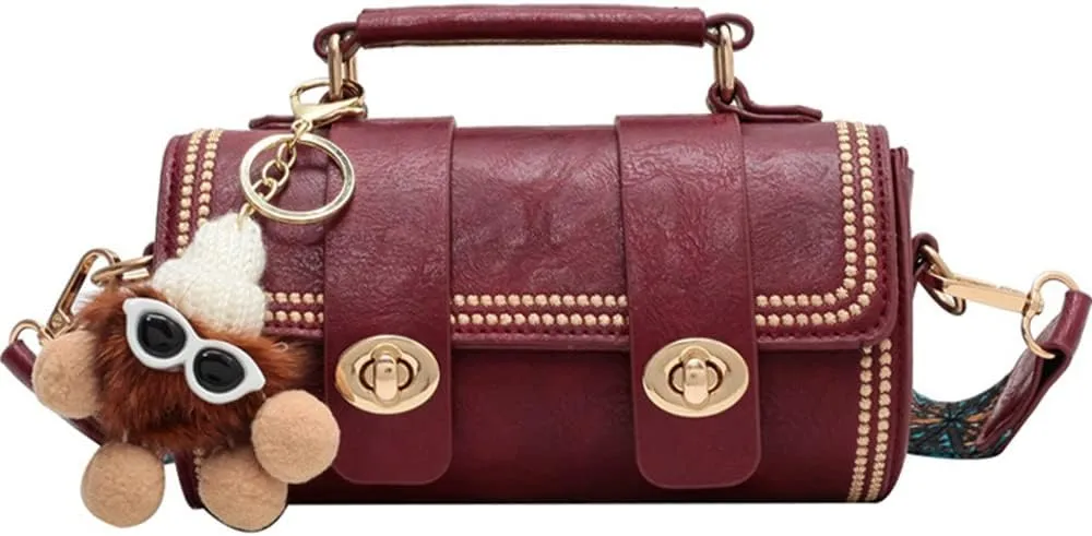 RTGGSEL Quilted Lattice Crossbody Shoulder Bags for Women Small Tote Square Satchel Handbags Purse with Bunny Doll Pendant
