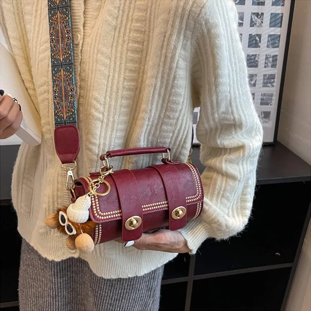 RTGGSEL Quilted Lattice Crossbody Shoulder Bags for Women Small Tote Square Satchel Handbags Purse with Bunny Doll Pendant