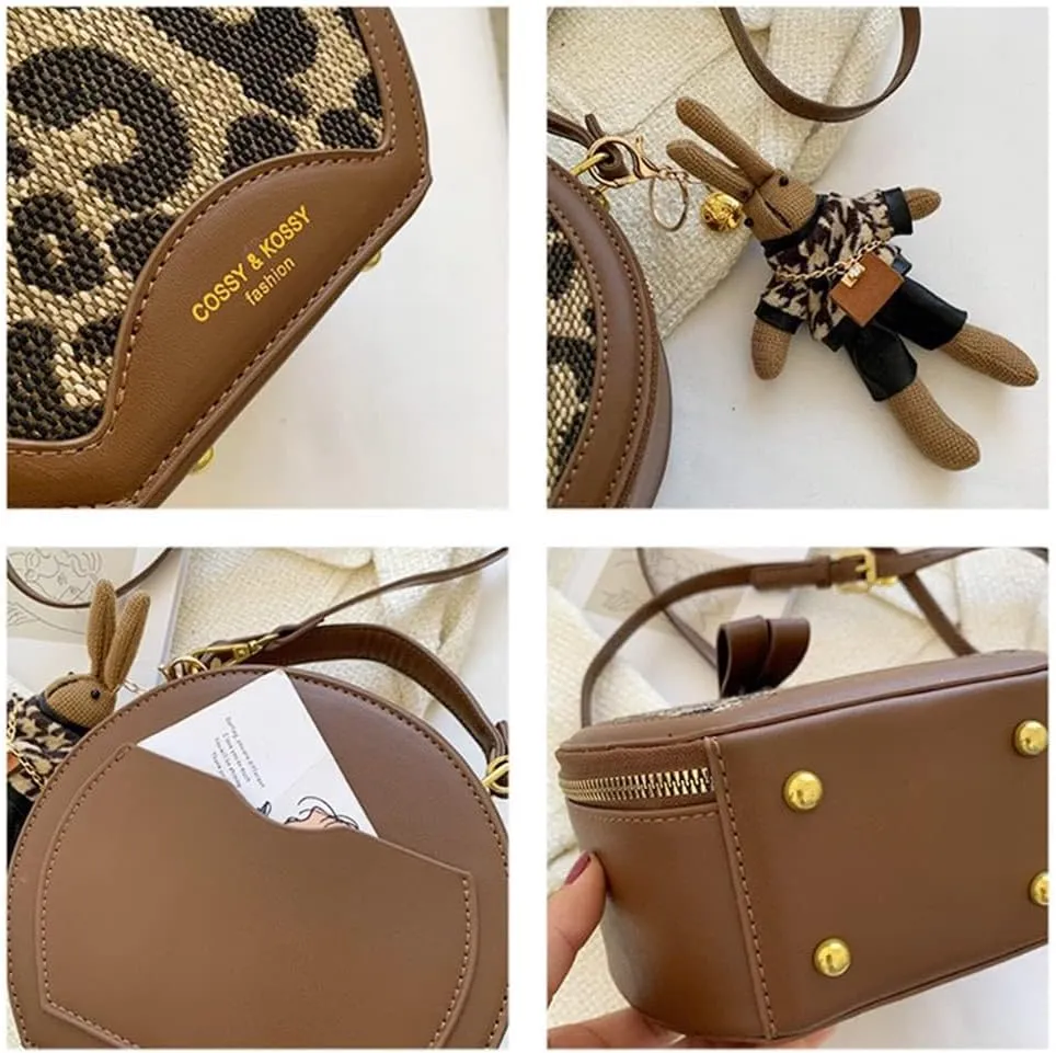 RTGGSEL Quilted Lattice Crossbody Shoulder Bags for Women Small Tote Square Satchel Handbags Purse with Bunny Doll Pendant