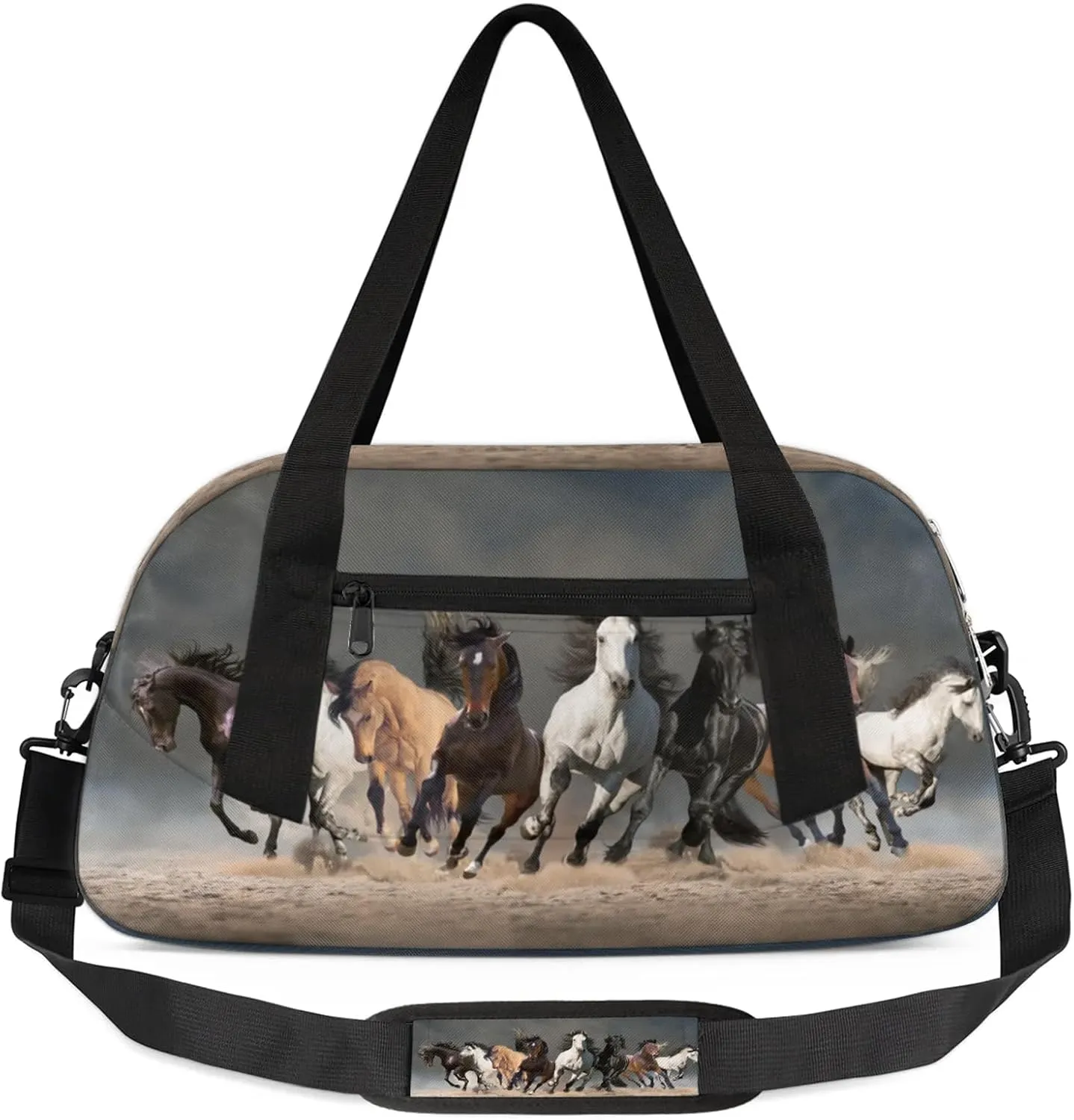 Running Horse Kids Duffel Bag Lightweight Waterproof Sports Gym Bag with Front Zipper Pocket Foldable Weekender Overnight Bag for School Practice Gymnastic Ballet