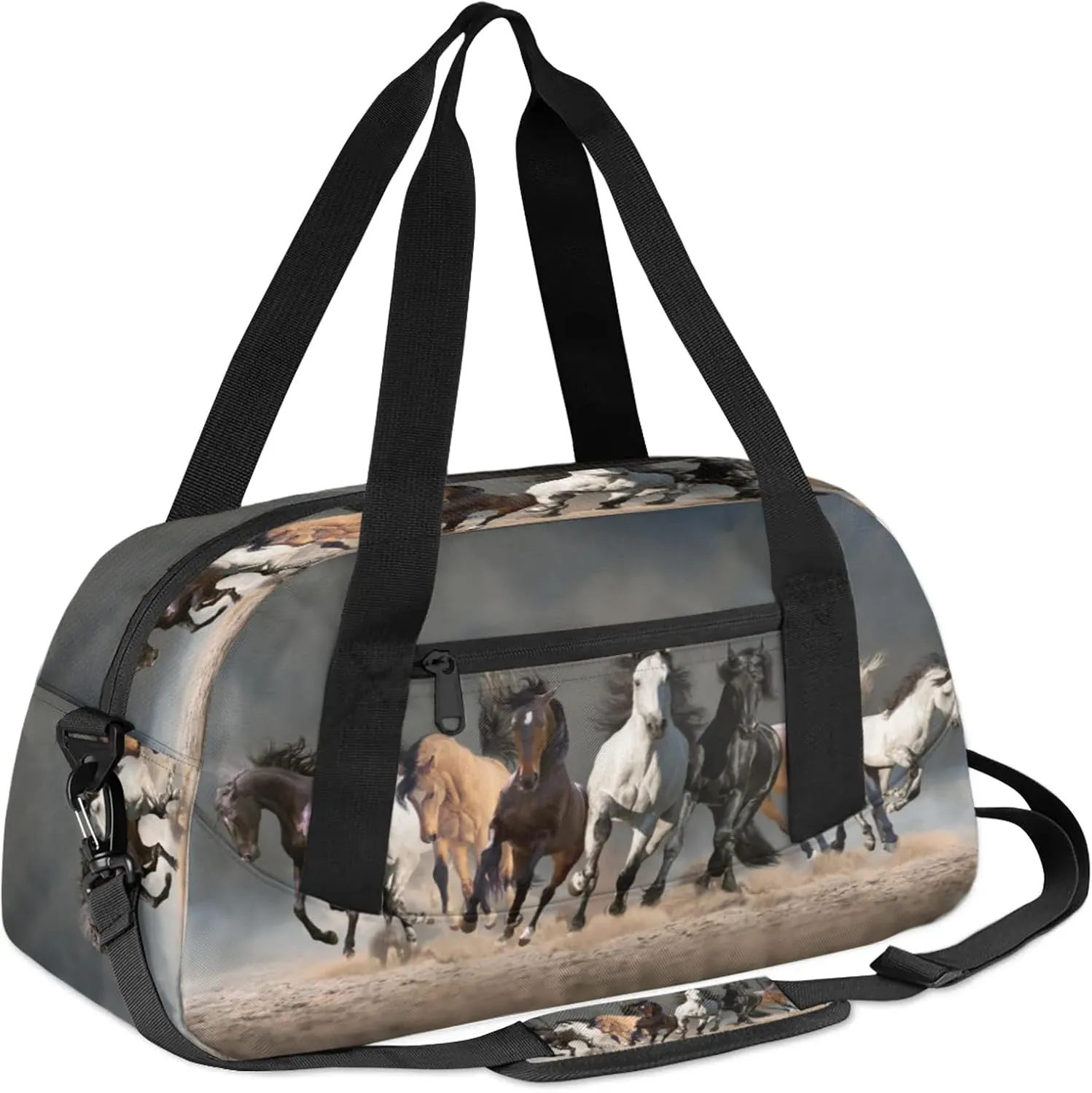 Running Horse Kids Duffel Bag Lightweight Waterproof Sports Gym Bag with Front Zipper Pocket Foldable Weekender Overnight Bag for School Practice Gymnastic Ballet