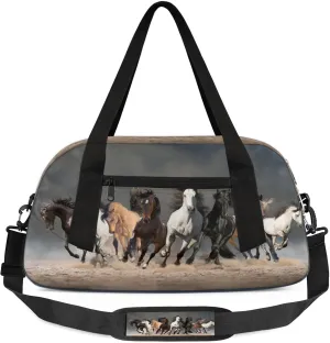 Running Horse Kids Duffel Bag Lightweight Waterproof Sports Gym Bag with Front Zipper Pocket Foldable Weekender Overnight Bag for School Practice Gymnastic Ballet