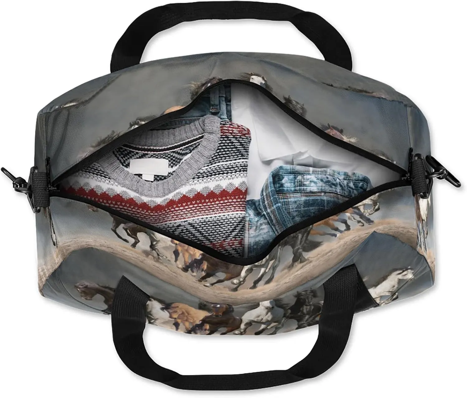 Running Horse Kids Duffel Bag Lightweight Waterproof Sports Gym Bag with Front Zipper Pocket Foldable Weekender Overnight Bag for School Practice Gymnastic Ballet