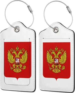 Russia National Emblem Luggage Tags Pu Leather with Privacy Cover Label Address Card and Durable Metal Ring Suitable for Men Women Handbags Backpacks
