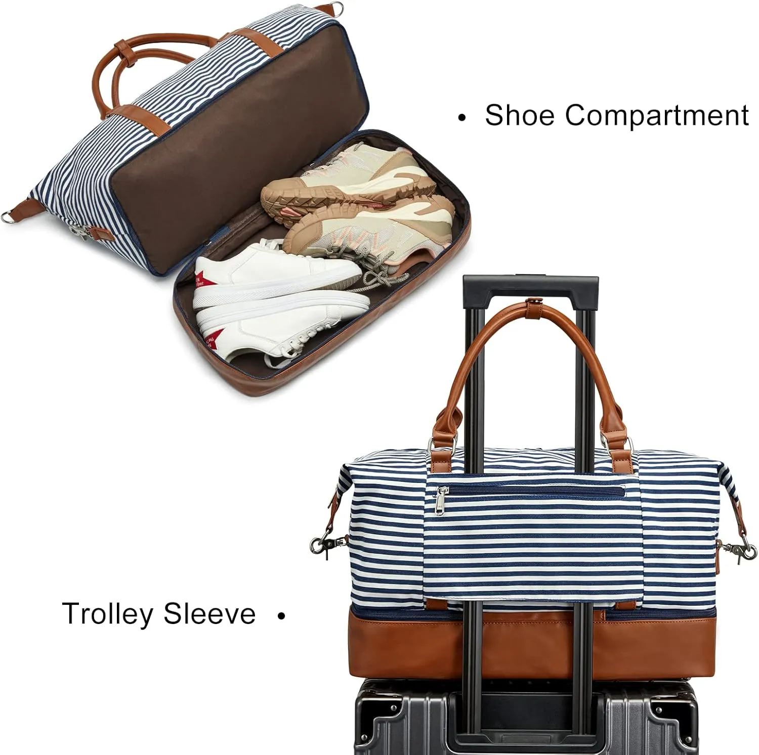 S-ZONE Weekender Bags for Women and Men Travel Duffel Bags with Shoe Compartment Overnight Carry on Duffle Tote Bag
