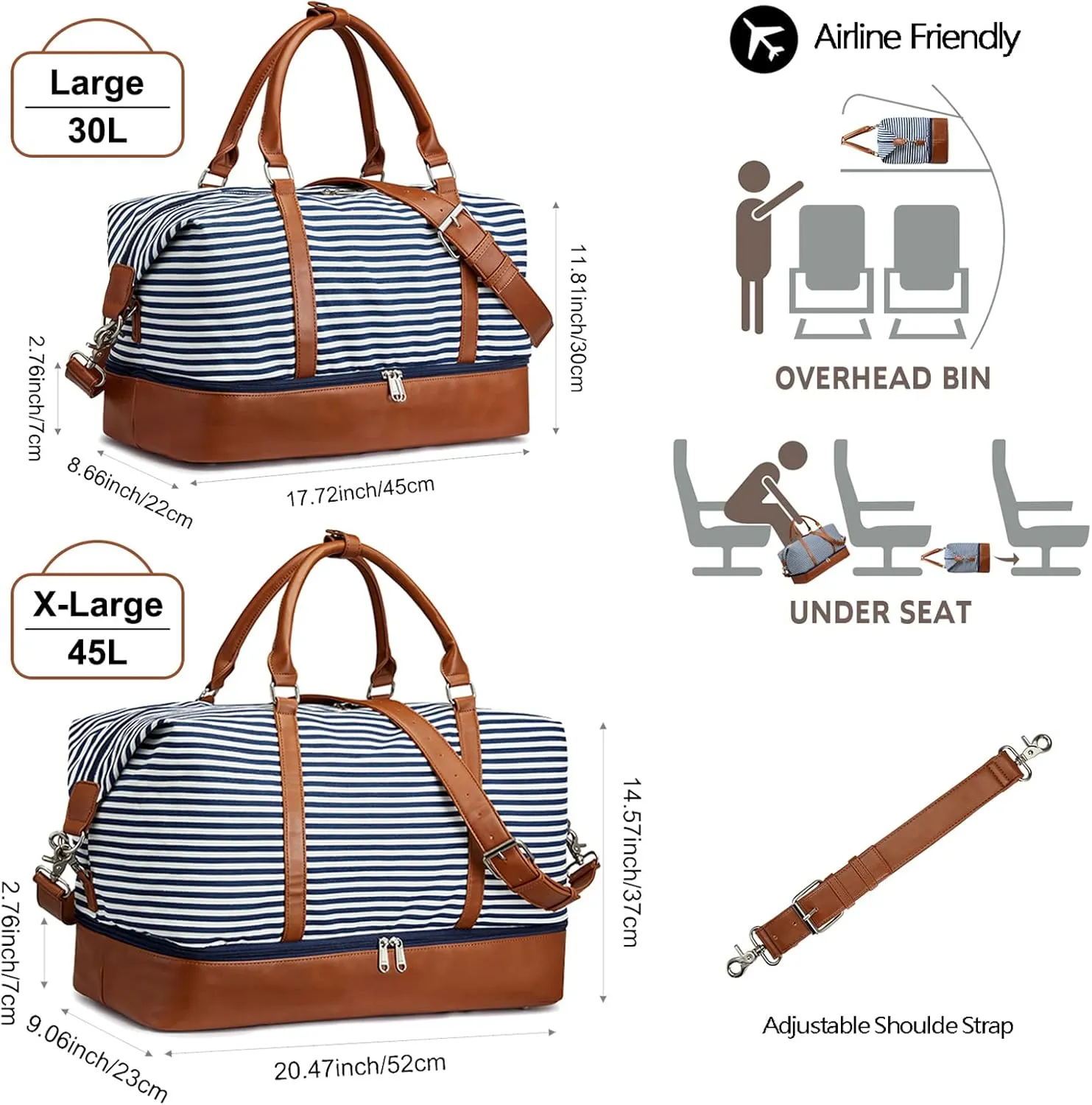 S-ZONE Weekender Bags for Women and Men Travel Duffel Bags with Shoe Compartment Overnight Carry on Duffle Tote Bag