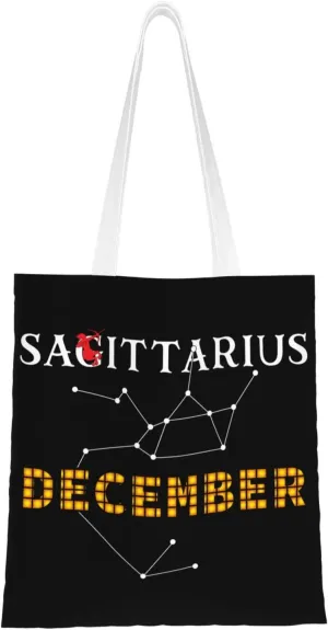 Sagittarius December Tote Bag for Women Canvas Shopping Bags Reusable Beach Bag Grocery Bags Tote Shoulder Bag Gift Bags