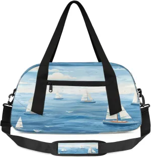 Sailboat Ocean Kids Duffel Bag Lightweight Waterproof Sports Gym Bag with Front Zipper Pocket Foldable Weekender Overnight Bag for School Practice Gymnastic Ballet