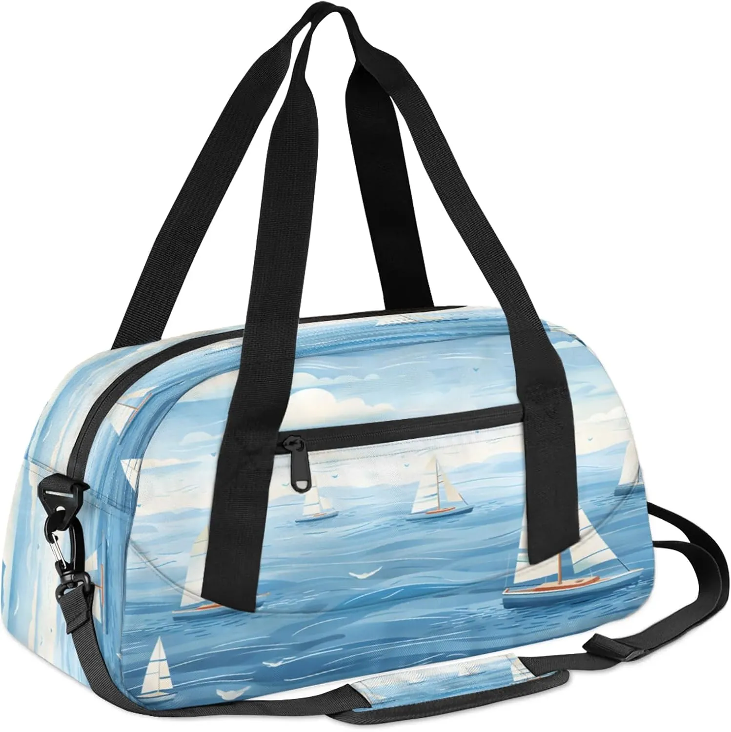 Sailboat Ocean Kids Duffel Bag Lightweight Waterproof Sports Gym Bag with Front Zipper Pocket Foldable Weekender Overnight Bag for School Practice Gymnastic Ballet