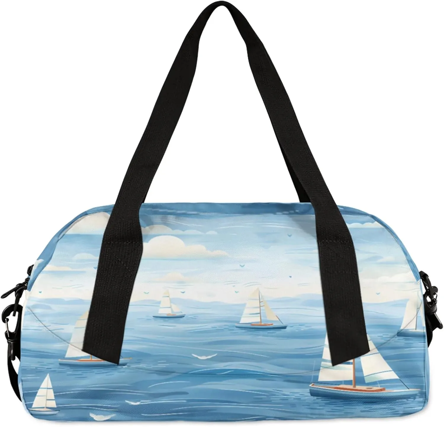Sailboat Ocean Kids Duffel Bag Lightweight Waterproof Sports Gym Bag with Front Zipper Pocket Foldable Weekender Overnight Bag for School Practice Gymnastic Ballet
