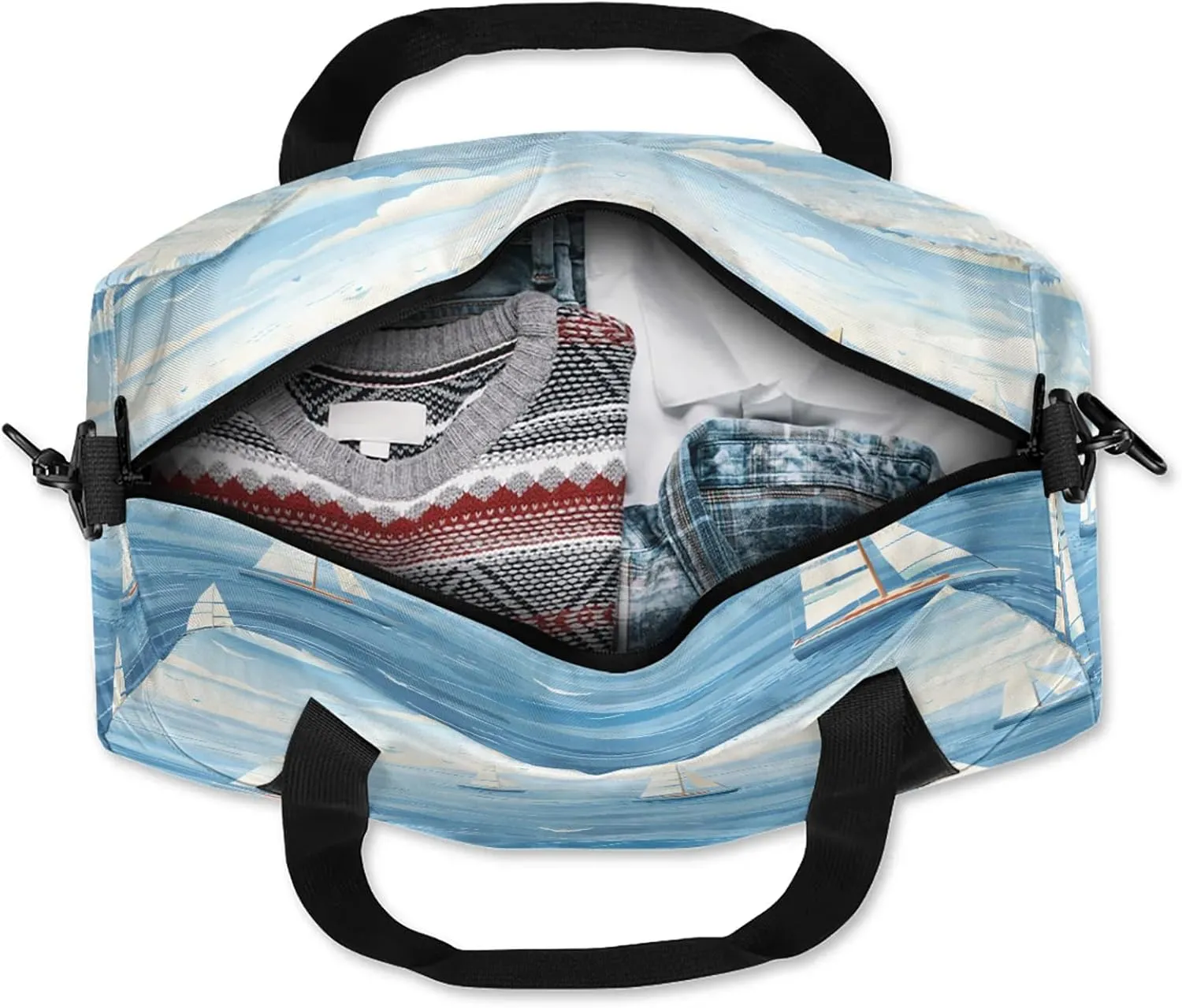 Sailboat Ocean Kids Duffel Bag Lightweight Waterproof Sports Gym Bag with Front Zipper Pocket Foldable Weekender Overnight Bag for School Practice Gymnastic Ballet