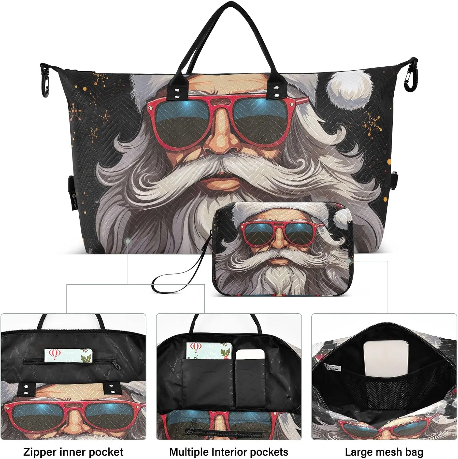 Santa Claus in Sunglasses on Black Duffel Bags Travel Duffle Bag Sports Duffel Bags Weekender Bags