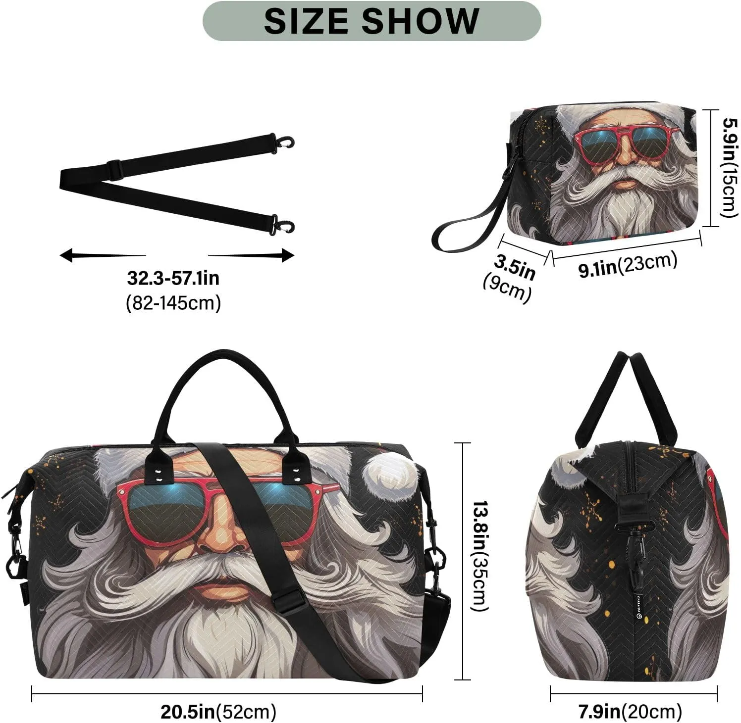 Santa Claus in Sunglasses on Black Duffel Bags Travel Duffle Bag Sports Duffel Bags Weekender Bags