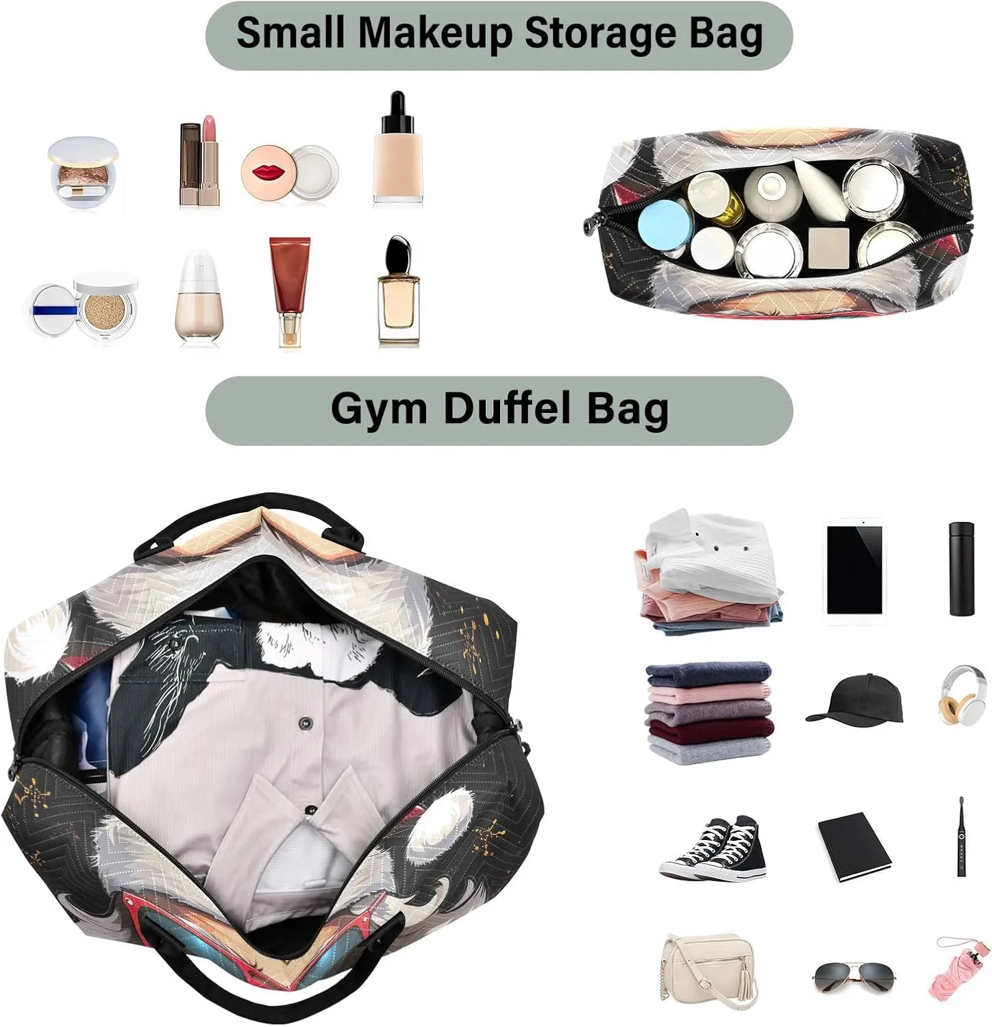 Santa Claus in Sunglasses on Black Duffel Bags Travel Duffle Bag Sports Duffel Bags Weekender Bags